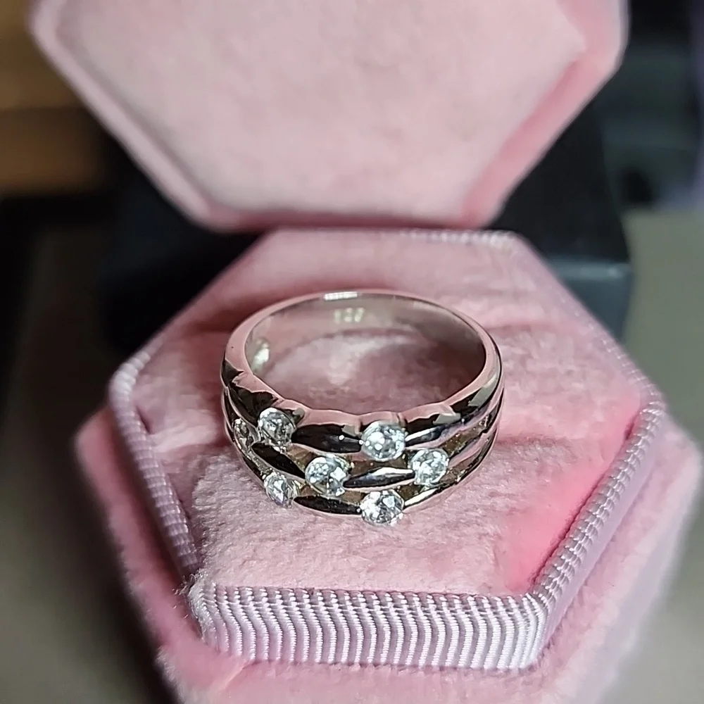 Pretty Sterling Silver & CZ Band Ring
